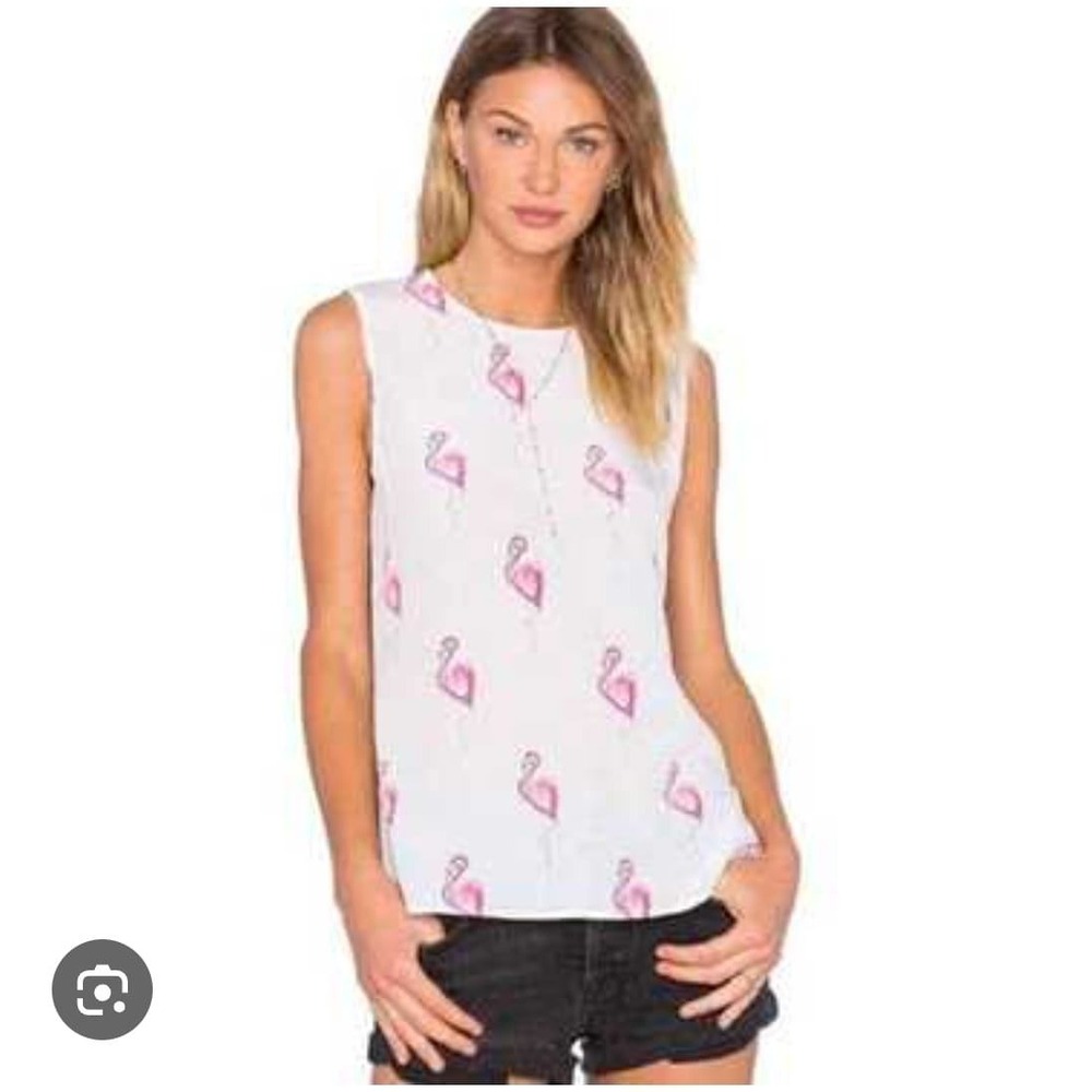 Equipment Femme White Sleeveless Flamingo Print Silk Blend Top M/M